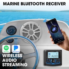 Marine Stereo 6.5-Inch Speakers Package: Waterproof Bluetooth Boat Gauge Radio Receiver - LCD Display AUX USB MP3 Subwoofer AM FM for ATV UTV RZR Golf Cart
