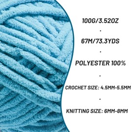 Chunky Chenille Yarn for Crocheting，Baby Yarn for Crocheting Soft Blankets，Bulky Yarns for Crochet Amigurumi，100g (74.3yds) Fluffy Velvet Yarns for Hand Knitting (Blue)