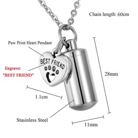 Dog Paw Urn Cylinder Necklace,Stainless Steel Dog Urn Pet Ashes Pot,Pet Cremation Jewelry for Ashes Pendant Paw Print Pet Heart Urn Necklace Memorial Keepsake Jewelry for Pet/Dog's/Cat's Ashes