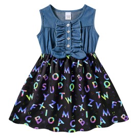 Enlifety Back to School Dresses for Girls Size 7 8 Sleeveless Denim Top Alphabet Pencil Dress Cowgirl Sundress for First Day of School Casual Party