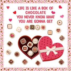CPicdn 153Pcs Valentine’s Day Chocolate Box Bulletin Board Classroom Decoration Sweet Chocolate Hearts Cutouts Name Tags Border Trim Valentines School Party Supplies Chalkboard Wall Door Home Decor