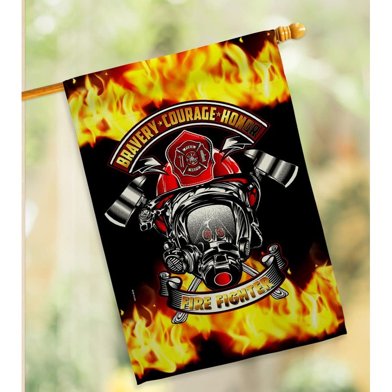 USBrotherhood Bravery Firefighter House Flag Dowel Set Armed Forces Firefrighter