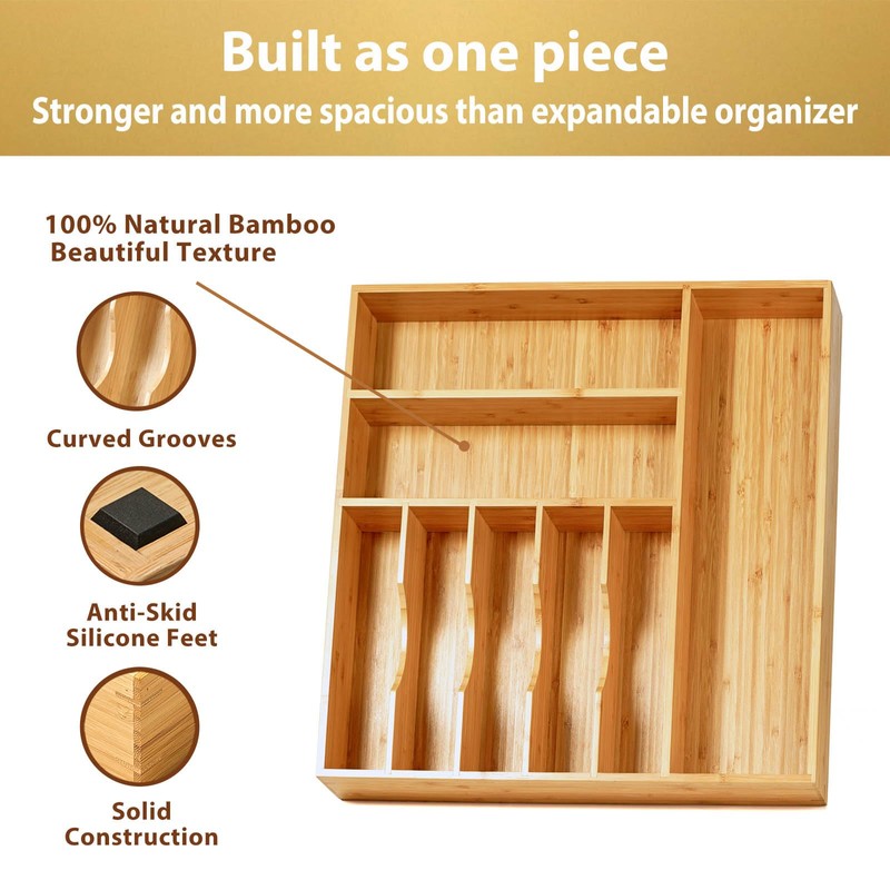 Umilife Large Kitchen Drawer Organizer, 19"x19" Silverware Utensils Organizer, 2.5"