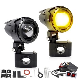 BraveWAY 60W 20000LM Motorcycle Fog Lights, LED Motorcycle Auxiliary Lights, 7 Modes Driving Light with White Amber Strobe Flash Mode, Plug and Play with Wiring Harness Kit and 2 Mounting Brackets