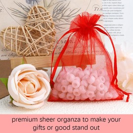 Organza Bags, 50 Pcs Small Mesh Bags Drawstring 3.54"x4.72"(9x12cm), Red Jewelry Bags, Drawstring Mesh Gift Bags for Party Wedding Christmas Jewelry Candy Bathroom Soaps Makeup Wrapping Supplie