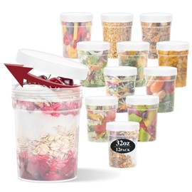 LEAWALK 32 oz -12 Pack Reusable Food Freezer Storage Containers with Lids, BPA Free,Twist Top Deli Container,Leak Proof, Stackable,Microwave and Dishwasher Safe-Elegant White
