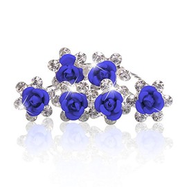 Autiga Rose Hairpins with Flowers and Rhinestone Crystals, Bridal Hair Accessory, Communion, Bun Pins - Pack of 6, Base Metal