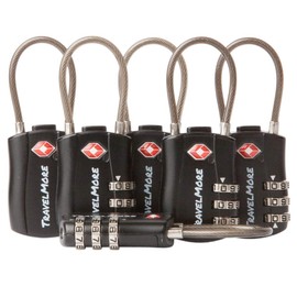 Paquete de 6 candados de equipaje con cable combinado aprobado por la TSA para maletas y mochilas, color negro