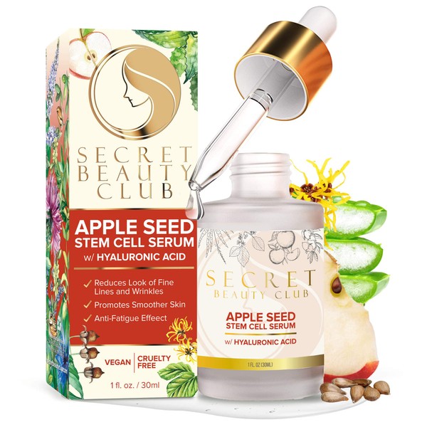 Apple Seed Serum with Hyaluronic Acid Serum for Face – Hydrating Facial Skin Care Product, Pairs Well with Vitamin C Serum & Retinol Serum – Hyaluronic Acid Serum For Face Anti Aging Face Serum – Apple Seed Stem Cell Serum for Face