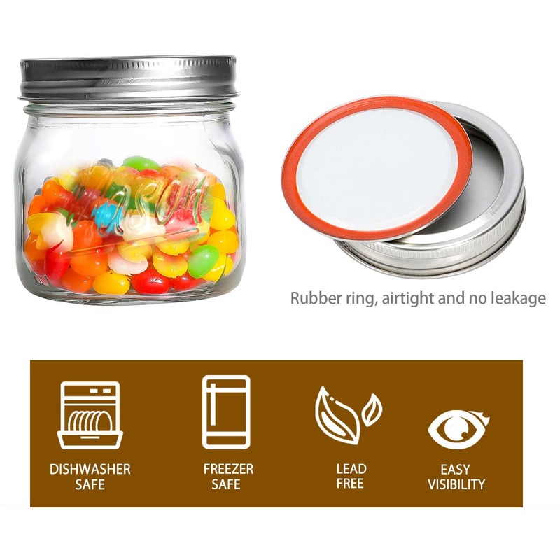 Ieavier 6PCS Wide Mouth Mason Jars 16oz with Airtight Lids