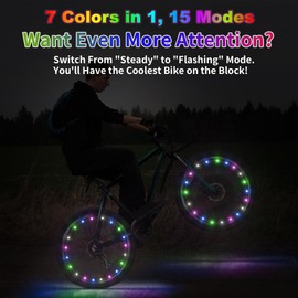DAWAY A01 LED Bike Wheel Lights - Bright Bicycle Spoke Lights (2 Tires, 7-Color), 15 Modes, Waterproof Safety Tire Lights for Kids Adults, Fun Bike Decoration Accessories, with Batteries