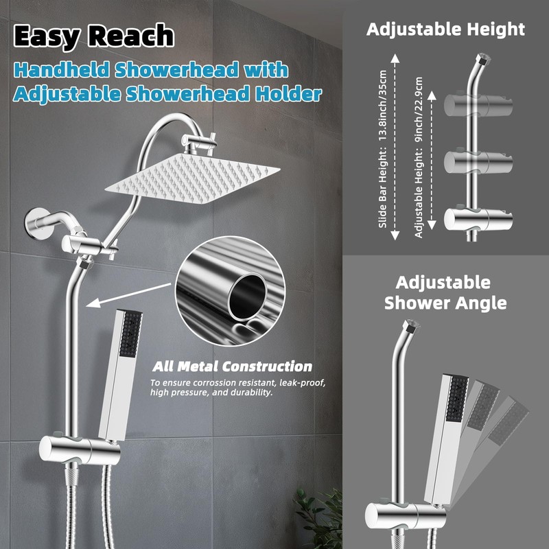 Hibbent cUPC Certified High Pressure 10'' Rainfall Shower Head, Showerhead
