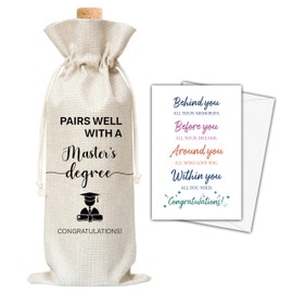 Dskly Graduation Wine Bag & Card, Masters Degree, 13.5" x 6.3", Linen, Letter Print, 23 Count, Social Events and Celebrations