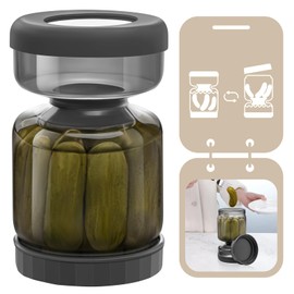 Luvan Pickle Jar with Strainer Flip, 34oz Pickle Container with Strainer, Upside Down Pickle Flip Jar,Glass Pickle Holder with Leakproof Airtight Lid, Hourglass Pickle Storage for Olive,Jalapeno-Grey