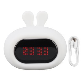 Cute Night Light Alarm Clock Kids Sleep Trainer Bunny Expression USB Rechargeable Colorful Silicone Adorable Clock for Bedroom
