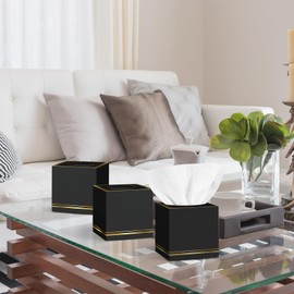 Fourluoo 12 Pack Facial Tissues Cube Boxes Face Tissue Box 600 Sheets 3 ply Square Tissues Soft Tissue Paper Bulk for Car Pocket Toilet Household Bedroom Family(Black)