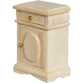Miniature Bedside Cabinet 2PCS Dollhouse Furniture Nightstand 1:12 Wooden Model Doll House Accessories for Mini Room Bedroom Scene Decoration (Wood)
