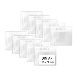 Karteo Card Holder A7 Format 74 x 105 mm [Pack of 100] ID Card Sleeves Vinyl Transparent Horizontal ID Card Holder