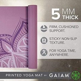 Gaiam - Tapete de yoga de 5 mm de grosor. Impresión premium gruesa, antideslizante, tapete de ejercicio y fitness, para todo tipo de yoga, pilates y e
