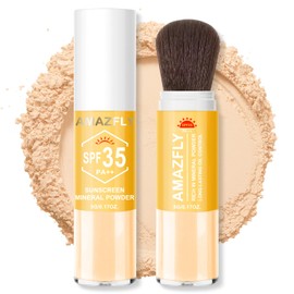 Mineral Sunscreen Setting Powder, SPF 35 Brush Sunscreen Powder for Face & Scalp, Long Lasting Lightweight Breathable, Oil Control Natural Matte Finish (#05 Medium)