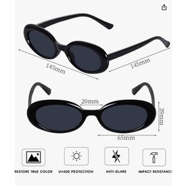 baotongle 6 Pairs Retro Oval Sunglasses for Women Vintage Trendy Slim Sunglasses 90s Polarised UV400 Protection Sunglasses, multicoloured