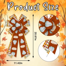 Blinket Large Fall Thanksgiving Bows for Front Door Autumn Pumpkin Burlap Decor Bows - Indoor/Outdoor Wreath Topper - 11.42*20.9''