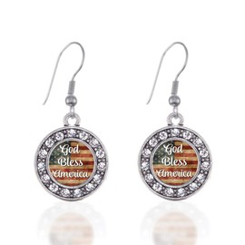 Inspired Silver - God Bless America - Silver Dangle Earrings for Women - Circle Charm Earrings French Hook Drop with Cubic Zirconia - Women's Dangly Earrings Jewelry Gift