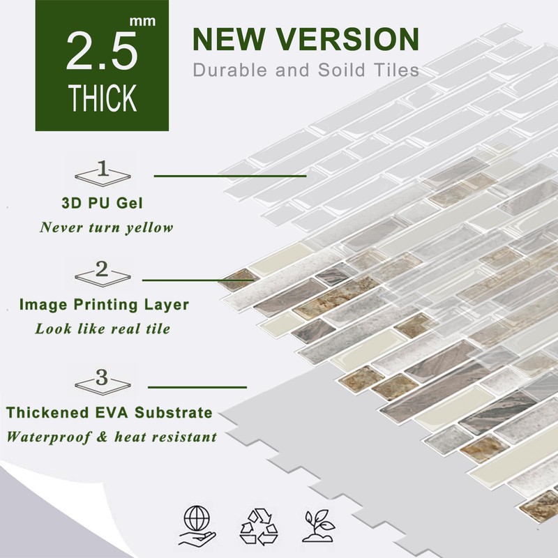 STICKGOO Peel and Stick Tile Backsplash for Kitchen, 12”×12”Stick on