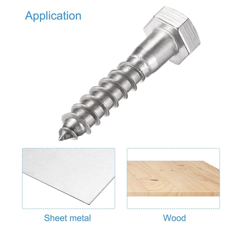 sourcing map Hex Lag Screws, M12 x 60mm 304 Stainless