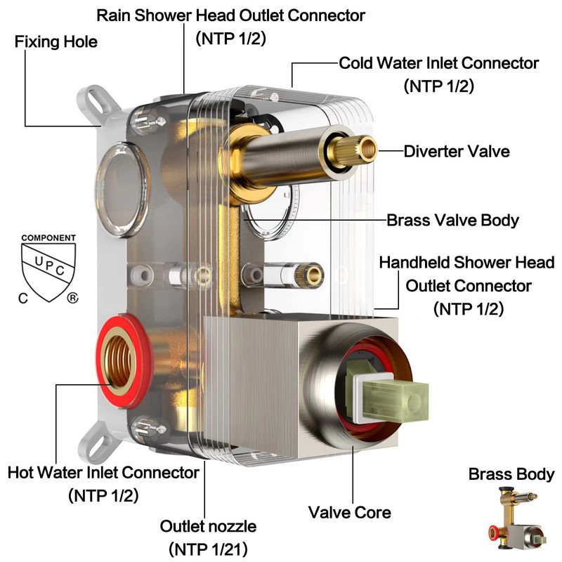 H59 Brass Pressure Shower Valve Body and Cartridge Kit 3
