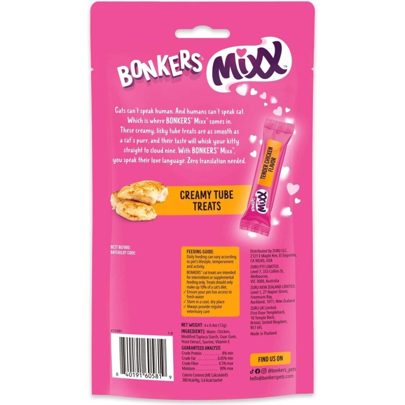Bonkers Mixx Tender Chicken Flavor Grain-Free Lickable Cat Treats, 0.4-oz