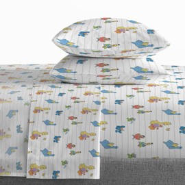 Saturday Park Sesame Street Queen Sheet Set - Elmo and Cookie 4 Piece 100% Organic Cotton Sheets with Pillow Cover - GOTS & Oeko-TEX Certified