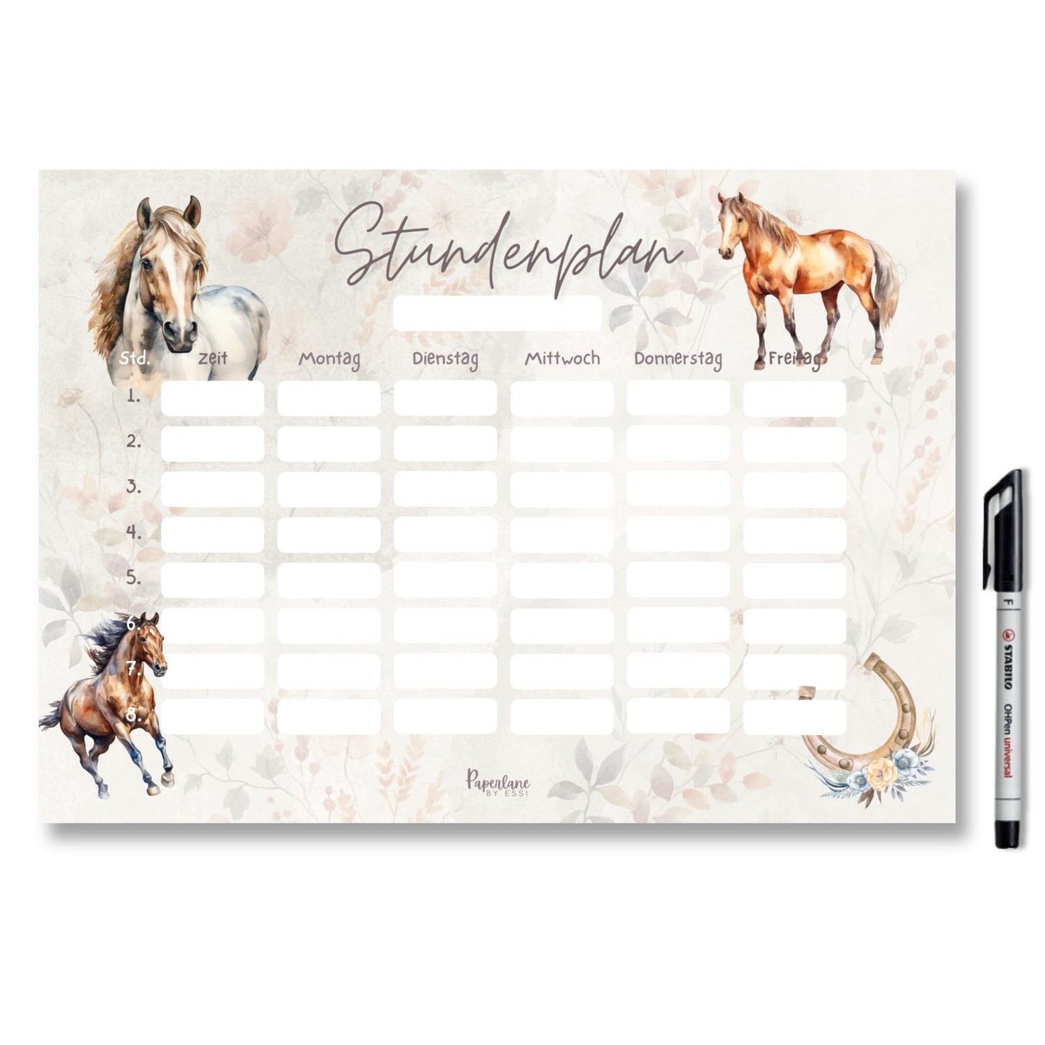 Horse timetable magnetic wipe clean for fridge and whiteboard, boho ...