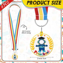 Landical 6 Pcs Kindergarten Graduation Medal for Kids Bulk with Rainbow Neck Ribbon Preschool Pre-k Graduation Award Medals for School Students Graduation Gifts Party Decorations(Astronaut)