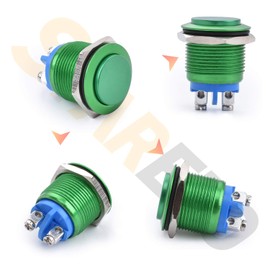 STARELO 19MM 3/4" Momentary Push Button Switch High Round 250V AC 5A 12V 36V DC 2A 1NO SPST Waterproof Aluminum Shell(Green).