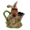 Easter Bunny With Basket Stoneware Rabbit Flowers - 9.25 Inches