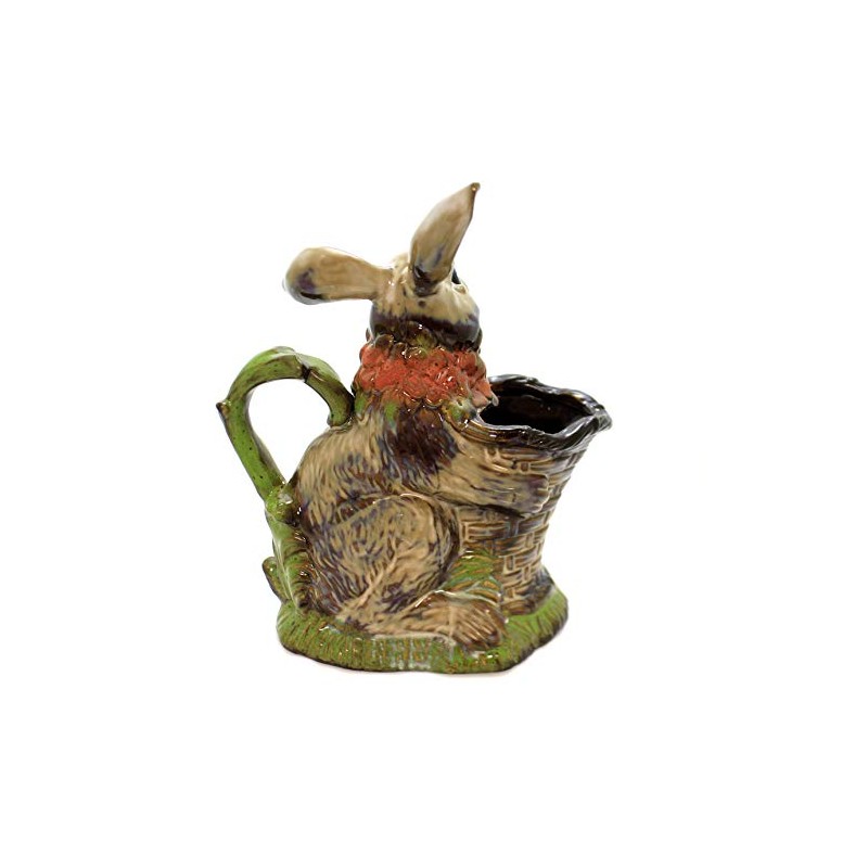 Easter Bunny With Basket Stoneware Rabbit Flowers - 9.25 Inches