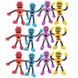 AMERICAN WIT Cool Colorful Bendable Flexible Rubber Robots (4") Figures Sensory Stress Relief Fidget Toys. Great Party Favor (24 Pack)