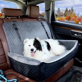 Youvee Dogs Car Seat and Bed 2 in 1,Pet Car Bed for 2 Small or 1 Medium/Large Dog up to 60 lbs,Dog Booster for car Back Seat,Comfortable,Fully Detachable and Washable(Black Outside Grey Inside)