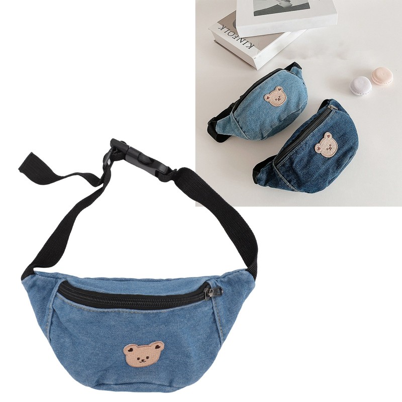 Kids Cool Waist Bag Bear Pattern Adjustable Button Small Canvas