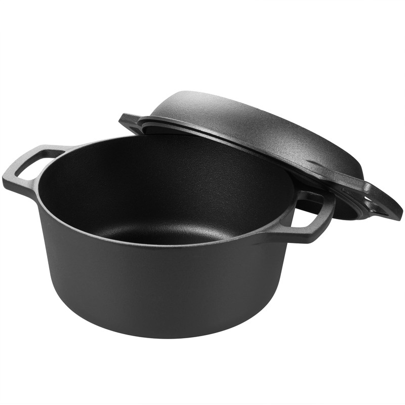 VORRINGARD Pre-seasoned Cast Iron Double Dutch Oven Pot with Skillet