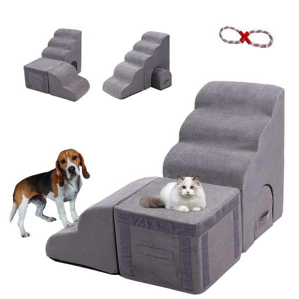 Dog Stairs for High Beds, 26 Inches Dog Steps, LitaiL Dog Stairs for Small Dogs/Cats, Older Injured Pets with Joint Pain, Dog Stairs for Bed 25-30 Inches Tall, Non-Slip 30D High Density Foam…