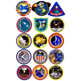 Sheet of All 15: Small Apollo Mission Stickers (1.5 inch Tall) Vinyl Decal Set NASA Space Shuttle Cell Laptop Scrapbook USA Made
