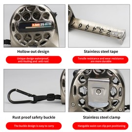 Stainless Steel Tape Measure, Retractable Hollow Tape Measure, Industrial Grade Waterproof Anti-Rust Corrosion-Resistant Steel Tape Measure (7.5m 25mm)