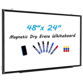 H-Qprobd 48"x24" Magnetic White Board Dry Erase Wall Mount Whiteboard - Office Home Classrooms White Board Hanging Writing Board with Black Aluminum Frame