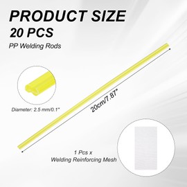 MECCANIXITY 10pcs Plastic Welding Rods, 8 Inch PP Welding Repair Strips Welder Rods with Reinforcing Mesh for Car Bumpers, Kayak Repair, Plastic Welder, Yellow
