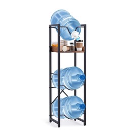 5 Gallon Water Bottle Jug Holder, Water Jug Stand with 55mm Water Dispenser Valve, Heavy Duty Water Bottle Storage Rack with Wooden Storage Tier for Kitchen, Home and Office