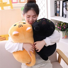 OUKEYI Black Cat Plush Cushion Stuffed Animals with Black Cat Creative Decoration Cuddly Plush Cushion 25cm for Kids Girls Boys (Black)