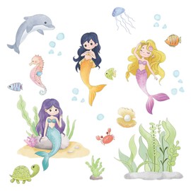 Mermaid Princess Wall Sticker Sea Animals Wall Sticker Decoration Sea Undersea World Seaweed Dolphin Shark Octopus Whale Fish Turtle Cute Animal DIY Wall Decor Wallpaper Wall Decor Wallpaper Sticker