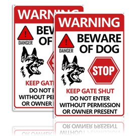 Beware of Dog Sign 2 Pack, Dog Warning Tin Signs Rust Free Fade Resistant UV Protected Reflective | Dog Sign Safety Sign for Outdoor Gate Wall Fence 30 * 20cm